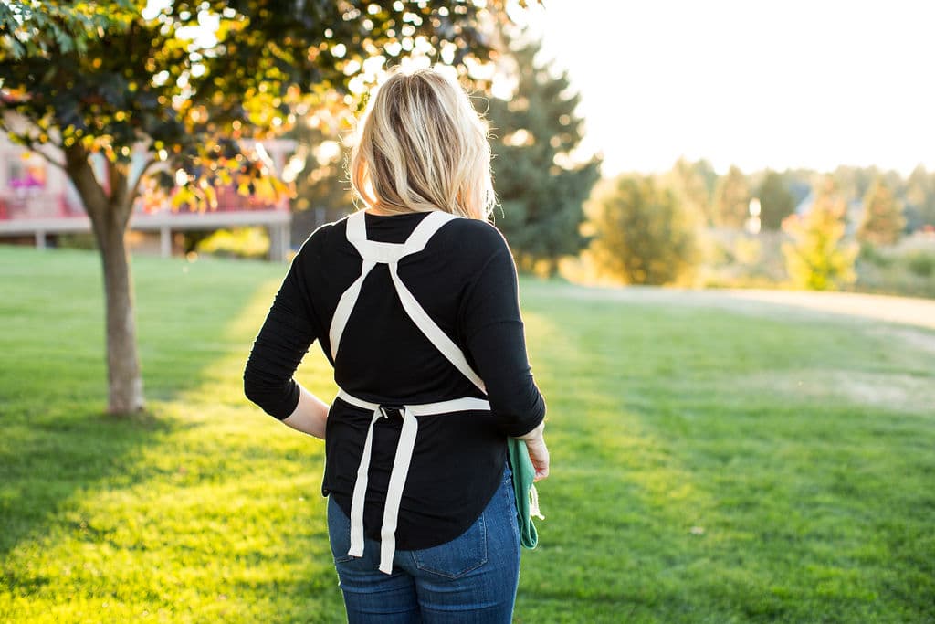 back of Roo gardening apron